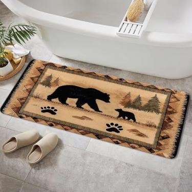 Imagem de Viajar Tapetes rústicos para banheiro de cabana, tapetes rústicos de banheiro florestal, animais selvagens, caça, acampamento, madeira, antiderrapante, conjunto de tapetes de banho para cozinha, ao ar