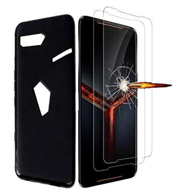Imagem de Capa MISIDE para Asus ROG Phone 2, com película protetora de tela Asus ROG Phone 2 ZS660KL. 3 em 1 resistente a arranhões, fina, moderna, macia de TPU à prova de choque + película