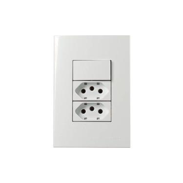 Imagem de Interruptor Simples 10a E Tomada Dupla 2p+t 20a Margirius Sleek Com Placa 4x2 Branco Branco