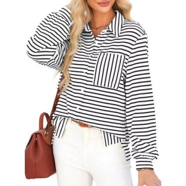 Imagem de Camisa feminina elegante, moderna, folgada, listrada com botões - Asty