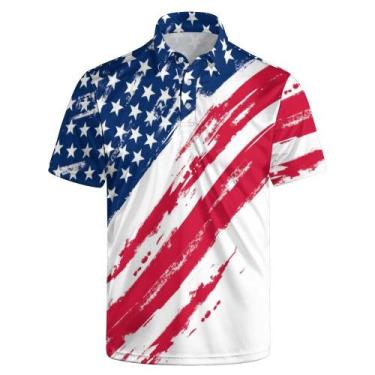 Imagem de Camisa polo de golfe Lxopogk com estampa de bandeira americana para ho