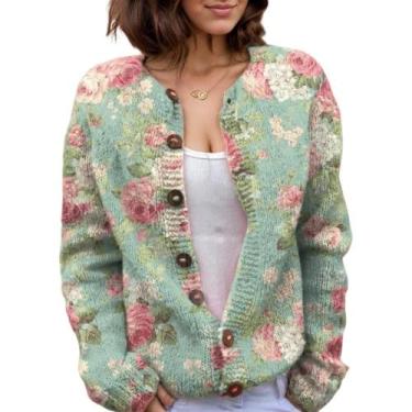 Imagem de Suéter de malha feminino Akivide com estampa floral de outono