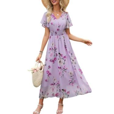 Imagem de Vestido maxi ANRABESS floral de verão com decote em V e chiffon para m