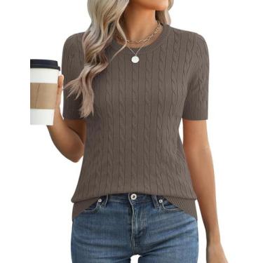 Imagem de Suéter de manga curta Micoson Cable Knit para mulheres Coffee XXL