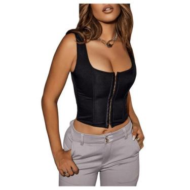 Imagem de Blusa de espartilho SOLY HUX feminina sexy sem mangas, gola redonda, p
