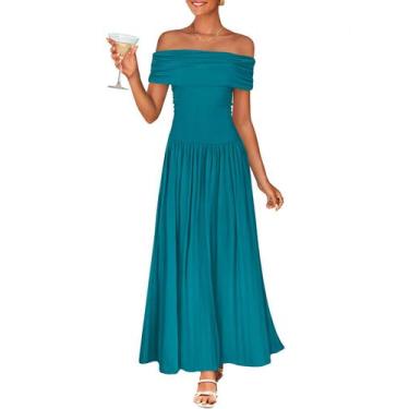 Imagem de Vestido maxi ZESICA feminino sem ombros, verão, azul pavão