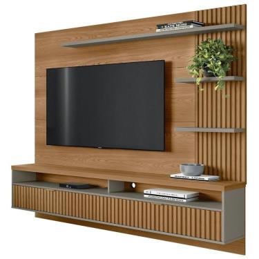 Imagem de Painel Para Tv 65 Pol Com Bancada Suspensa Zemo L05 Amêndoa Titanio - Lyam Decor