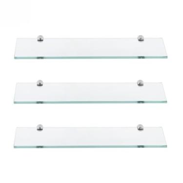 Imagem de Kit 3 Prateleiras de Vidro para Banheiro, Incolor, 40x10cm, Suporte Porta Shampoo, Organizador de Cozinha, com Suporte Fenda, Espessura 6mm