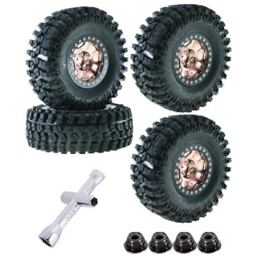 Imagem de hopsupRC RC 2.2in Tires Tyres & Aluminium 2.2in Beadlock Wheel Rim for Axial 1/10 SCX10 Capra AMG 6x6 TRX4 Redcat Gen8 Redcat Everest Gen 7 Pro RC Crawler (4PCS Brown)