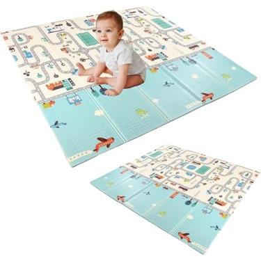 Imagem de Tapete Infantil Tatame Emborrachado Dupla Face Premium - Macio, Térmico e Dobrável 2,00 x 1,50 mts x 0,6 cm Espessura Original DON SON ® (CARROS)