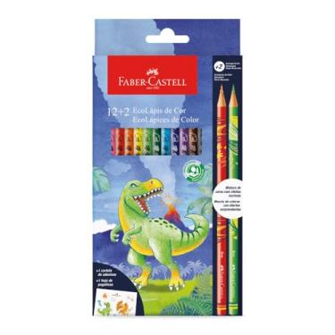 Imagem de EcoLápis de Cor Faber-Castell Dinossauro, 12 Cores + 2 Lápis Misturinha - 120912+2DINO