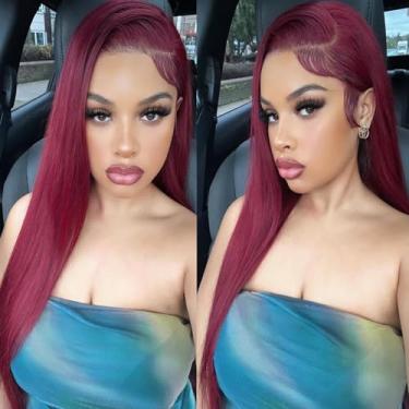 Imagem de Peruca Borgonha Sintética Lace Front Peruca Sem Cola 13x4 HD Perucas de Renda Frontal para Mulheres Pré-Arrancadas Longas Retas Prontas para Usar Perucas Amigáveis para Iniciantes 99J 66 Polegadas