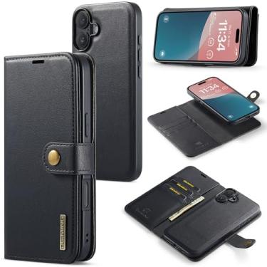 Imagem de DG.MING Capa carteira de couro magnética destacável 2 em 1 para iPhone 17, capa flip com 3 compartimentos para cartão, 1 compartimento oculto para dinheiro, suporte flip e capa de telefone à prova de