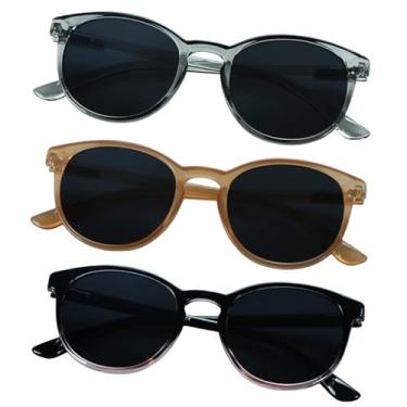 Imagem de YEIN Pacote com 3 óculos de sol para homens e mulheres, proteção UV para uso externo, vintage, armação completa, Muse_clear cinza + champanhe + preto roxo, +2.00