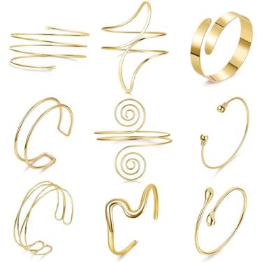 Imagem de SOMEITIA 9 peças pulseiras de braço de ouro para mulheres ajustável para braço superior pulseira minimalista irregular braçadeira braçadeira bobina espiral, braçadeira, conjunto de joias, liga
