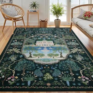 Imagem de Vasofe Tapete lavável para sala de estar, tapetes de quarto com estampa de animais da selva, sala de jantar, tapete de piso interno, tapetes florais para sala de estudo, casa de fazenda, lavanderia