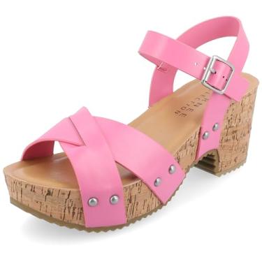 Imagem de Journee — Plataforma feminina cruzada cruzada com salto de cortiça e fivela no tornozelo bico redondo aberto, rosa, 39