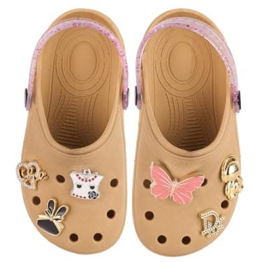 Imagem de Babuche menina antiderrapante com Enfeites Decorativos Dourados casual feminino escolar Charms em Metal Estilo Conforto macio (Marrom, BR, Criança de 4 a 8 anos, Numérico, 30)