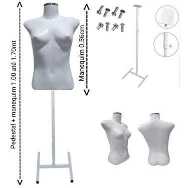 Imagem de Manequim feminino (busto Slim P.36) branco com tampa prata + pedestal 