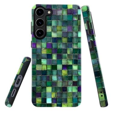 Imagem de DAIZAG Capa para Samsung Galaxy S23 Plus, capa de proteção de nível militar, estilo xadrez de vidro mosaico (brilhante)