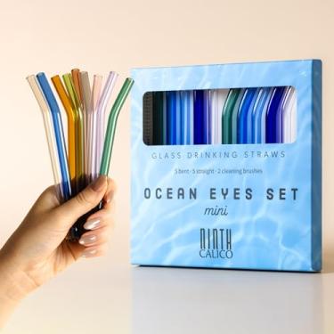 Imagem de Pacote com 10 canudos pequenos pequenos reutilizáveis de vidro – Coloridos, duráveis – Inclui 5 canudos retos, 5 canudos dobrados e 2 escovas de limpeza – para smoothies, café gelado, lates, matcha