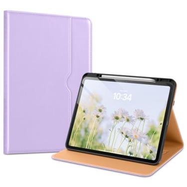 Imagem de VIKESI Capa para iPad Pro 13 (M4) 2024, capa de couro com suporte para Apple Pencil, despertar/hibernar automaticamente, vários ângulos de visualização, alça e bolso embutidos, lavanda