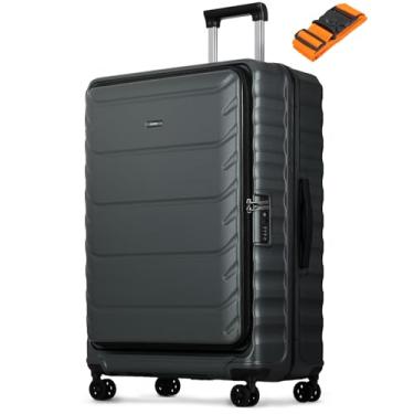 Imagem de CENSIEN Bagagem, bagagem de mão de 50 cm e bagagem despachada de 71 cm com rodas giratórias, malas pequenas e grandes leves de ABS + PC com moldura de alumínio, abertura superior, trava TSA, Preto