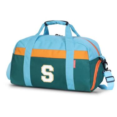 Imagem de WOOMADA Bolsa infantil para meninos ou meninas, bolsa noturna infantil com compartimento para sapatos e bolso molhado, ideal para esportes, viagens, Verde, azul, P
