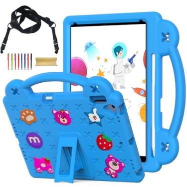Imagem de Capa para iPad 9ª geração para crianças, iPad 8ª geração 7ª geração, alça de ombro à prova de choque fofas figuras DIY design alça suporte capa protetora resistente para Apple iPad 9ª 8ª geração