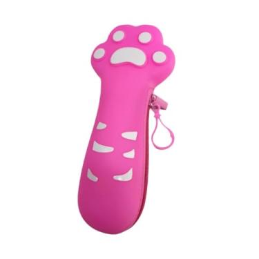 Imagem de IEUDNS Estojo de silicone em formato de garra de gato, decorativo para crianças, à prova d'água, multiuso, portátil, para cosméticos, maquiagem, Rosa Vermelha