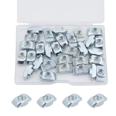 Imagem de KUMGROT Porcas T Drop-in, Aço Carbono 5/40.6 cm-18 Rosca Padrão Porcas Ferragens Acessórios Fixadores para Alumínio Perfil Extrudado Trilho Conjunto de 30 Peças