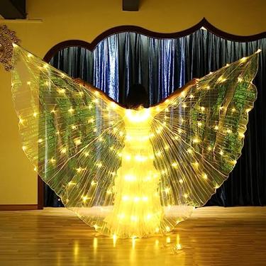 Imagem de Asas de LED Isis Wings Dança do Ventre Asas de Borboleta LED com Bastões Telescópicos Brilhantes Roupas de Desempenho para Palco de Carnaval Natal Festa de Halloween (Luz Amarela, Adultos)