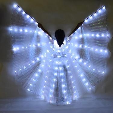 Imagem de Asas de LED Isis Wings de dança do ventre asas de borboleta de LED com varas telescópicas que brilham e acendem roupas de desempenho para festa de Natal e Halloween (luz branca, crianças)
