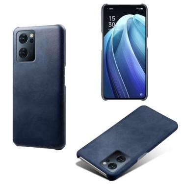 Imagem de Capa para OPPO Find X5 Lite,Proteção contra quedas,Casca de volta de cor sólida simples,Design de couro de imitação de plástico-Blue