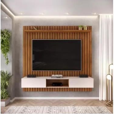 Imagem de Painel Suspenso Para TV até 70 Polegadas Ripado Luca 180 Freijó Off Wh