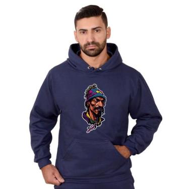 Imagem de Blusa Rapper Moletom Masculina Desenho 3D Com Bolso e Capuz Azul Mar -