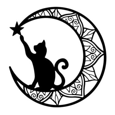 Imagem de Fenteer Decoração de parede de gato de metal, ornamento, placa decorativa minimalista, design de lua para lareira, fundo de TV, porta, lavanderia, escritório