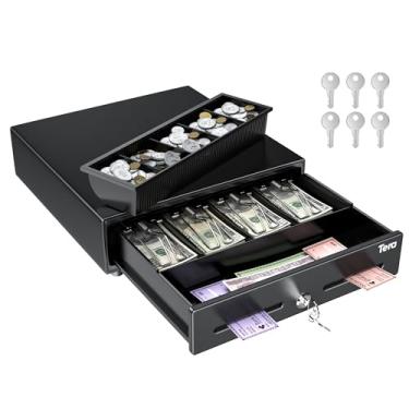 Imagem de Tera Gaveta de caixa registradora SAFE33.0 cm para ponto de venda, sistema de ponto de venda, com 4 notas, 5 moedas, bandeja para dinheiro, 6 chaves, abertura automática, compartimento removível para