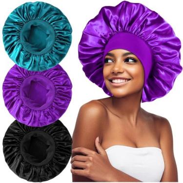 Imagem de Conjunto de gorros de cetim para dormir, gorros de cabelo para mulhere