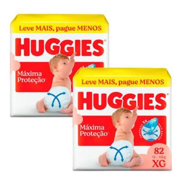 Imagem de Kit 2 Fralda Huggies Máxima Proteção Tamanho XG 82 Unidades Descartáve