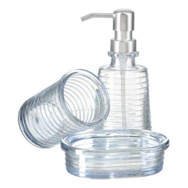Imagem de Kit Lavabo Banheiro Vidro Porta Sabonete Líquido Escova Pia - PGB