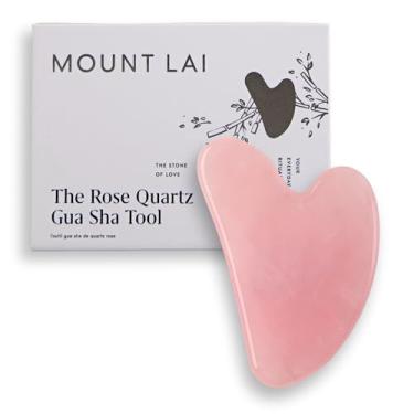Imagem de Mount Lai Ferramenta facial Gua Sha de quartzo rosa – A pedra do brilho gracioso – Ferramenta de escultura facial de pedra de quartzo rosa 100% genuína para drenagem linfática, redução de inchaço e