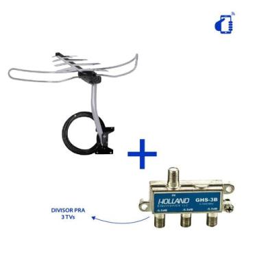 Imagem de Kit Antena Digital Externa Aquário DTV3000 e divisor 2 para 1 - AQUARI