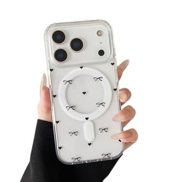 Imagem de ZTOFERA Capa magnética transparente para iPhone 17 Pro, linda fita de coração de amor, gravata borboleta, estética, transparente, moderna, fina, macia, à prova de choque, capa protetora para mulheres