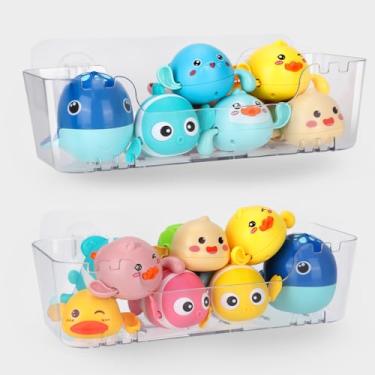 Imagem de EEKEDO Prateleiras de chuveiro de acrílico, pacote com 2, suporte adesivo para chuveiro, sem perfuração, organizador de brinquedos de banho transparente para banheiro, cozinha, sala de estar