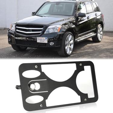 Imagem de Suporte de placa de carro para para-choque dianteiro compatível com Mercedes-Benz GLK-Class (pacote base/AMG) 2010-2015, sem furadeira, molduras para placa de licença frontal, gancho de reboque