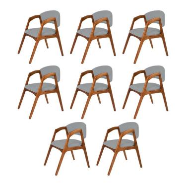 Imagem de Conjunto com 8 Cadeiras de Jantar Gabriela em Madeira e Mdf Cerejeira Linho Cinza