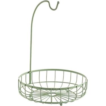 Imagem de Prateleira de frutas de bancada de cozinha - cesta de armazenamento de frutas de ferro bandeja de servir com gancho de banana (verde, 27 x 37,2 cm)