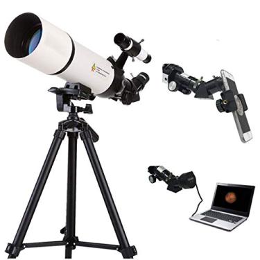 Imagem de Telescópio, telescópios para adultos, abertura de 80 mm, montagem AZ de 400 mm, telescópio para iniciantes, óptica totalmente multirevestida