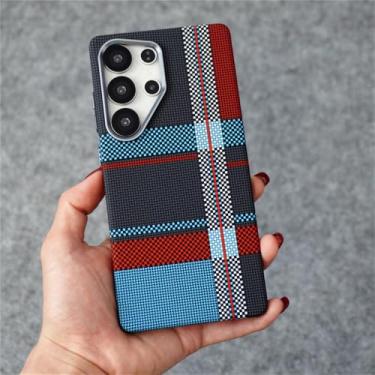 Imagem de Capa para Samsung Galaxy S25 S24 S23 Ultra S25Plus com textura de fibra de carbono, xadrez azul, para S25Plus